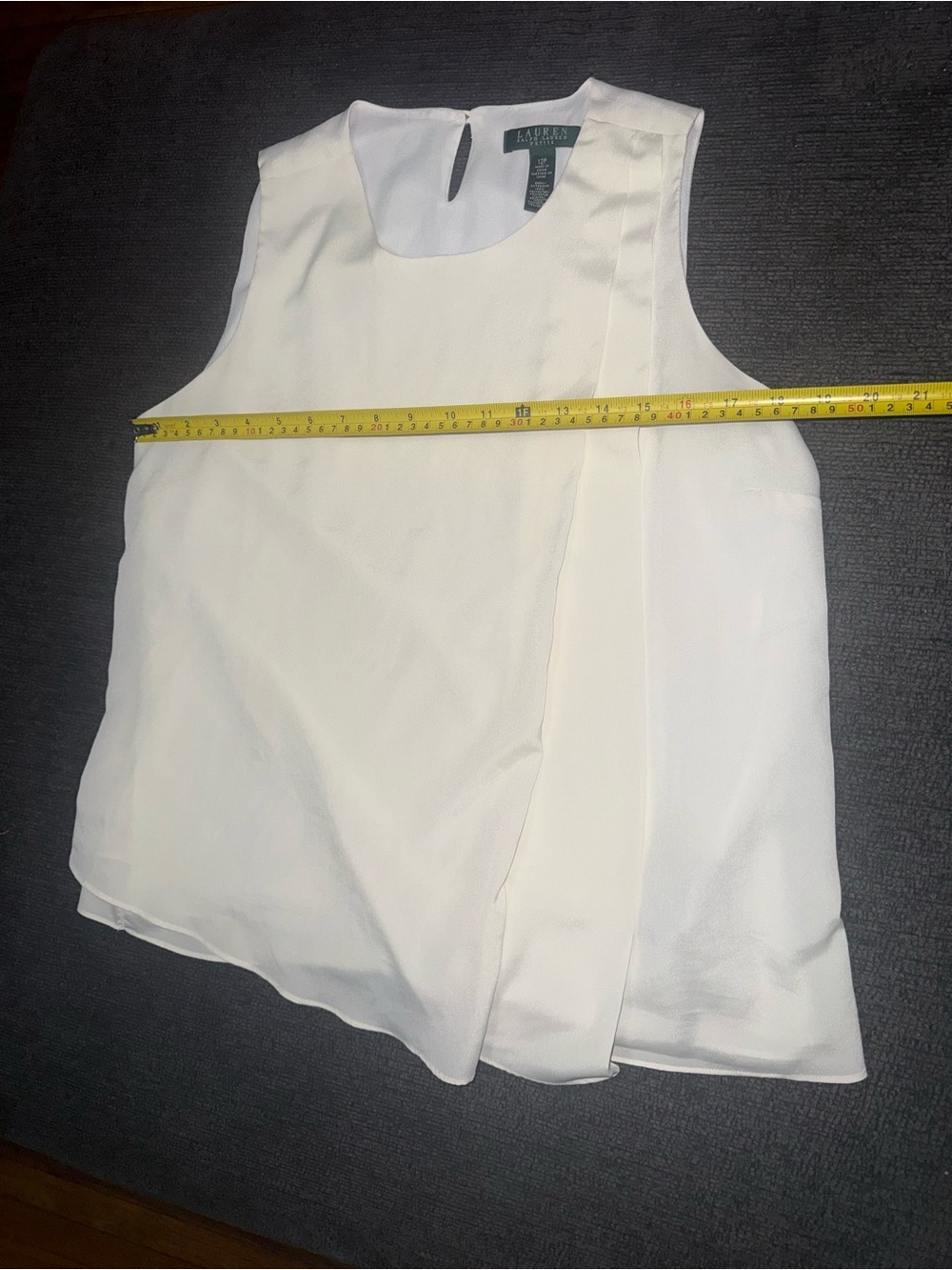Lauren Ralph Lauren Petite 12P White Asymmetrical Layered Sleeveless Blouse - Picture 6 of 7
